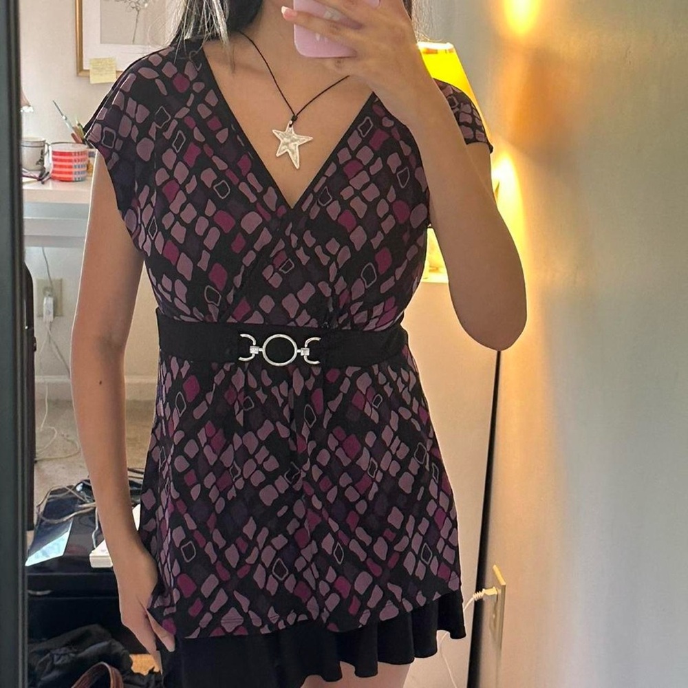 Y2K office blouse with silver hardware detailing